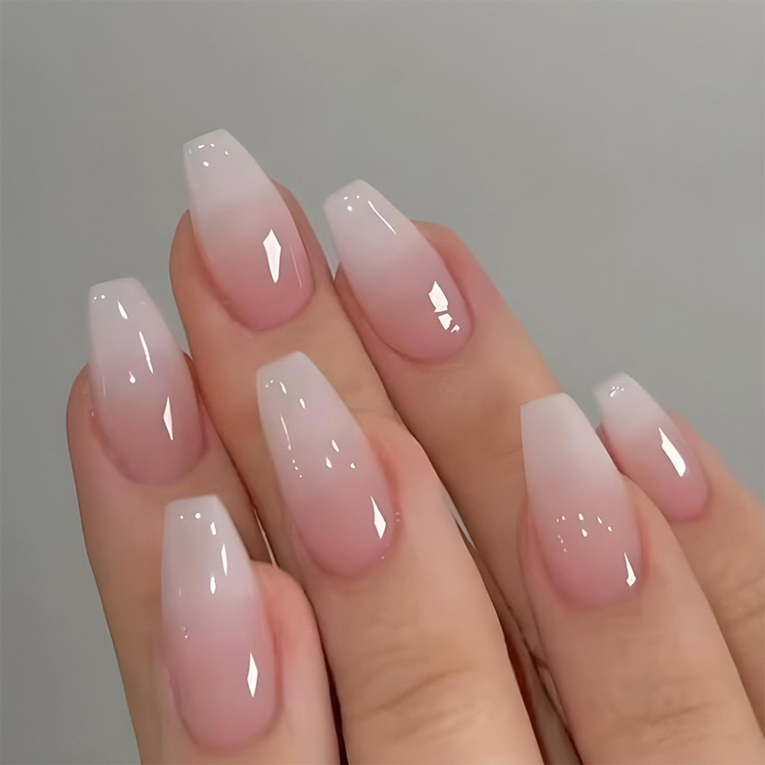 Nail Art Pink - 24'lü Parlak Kısa Tabut Şeklinde Gradyan