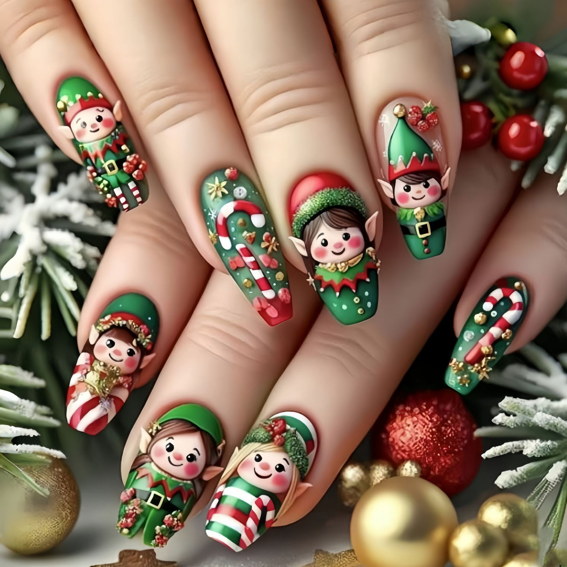 Nail Art Press On - Noel partisi kar taneleri, Noel ağacı,