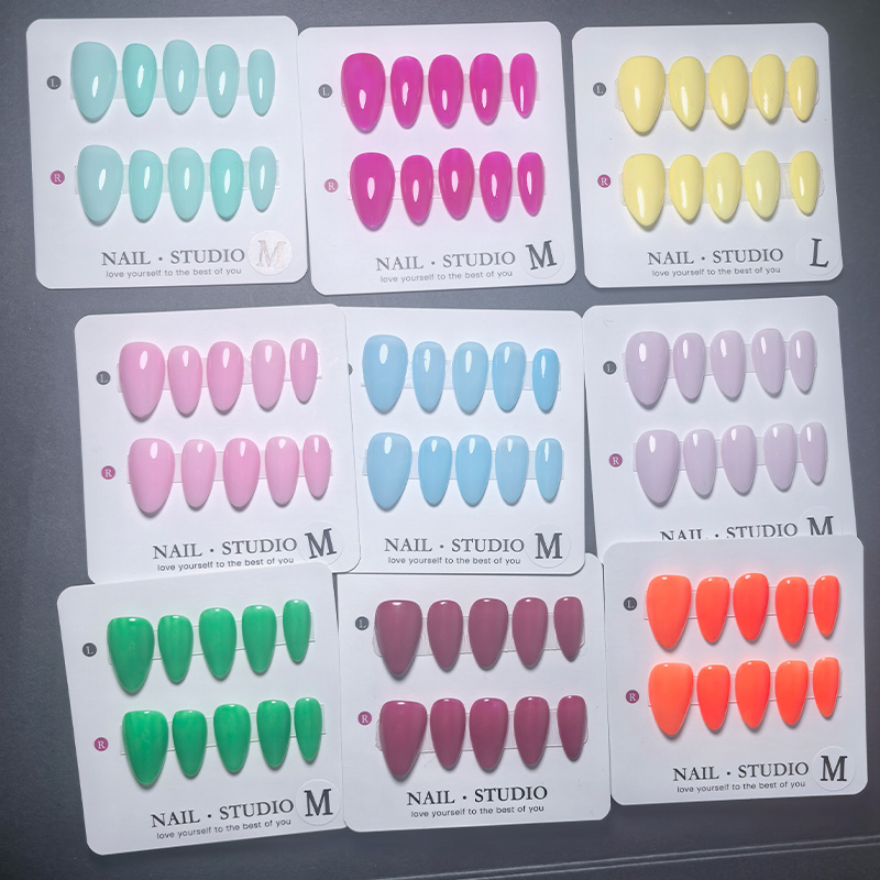 Nail Art Orange - 10 adet Badem Şeklinde Takma Tırnaklar
