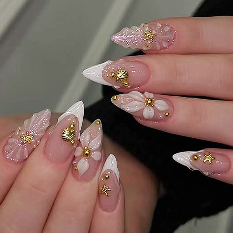 Nail Art Pink - 24 adet bitmiş badem şekilli takma