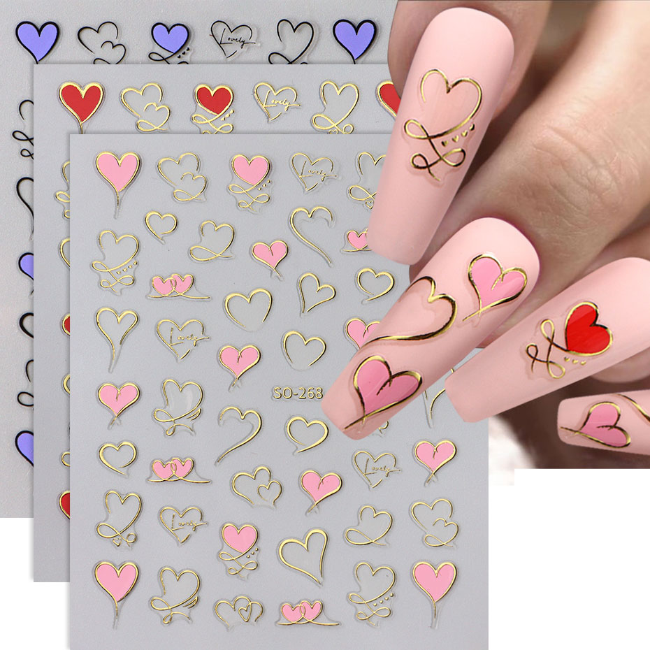 Nail Art Valentines Day - 3 adet Y2K Altın Dalga Hattı