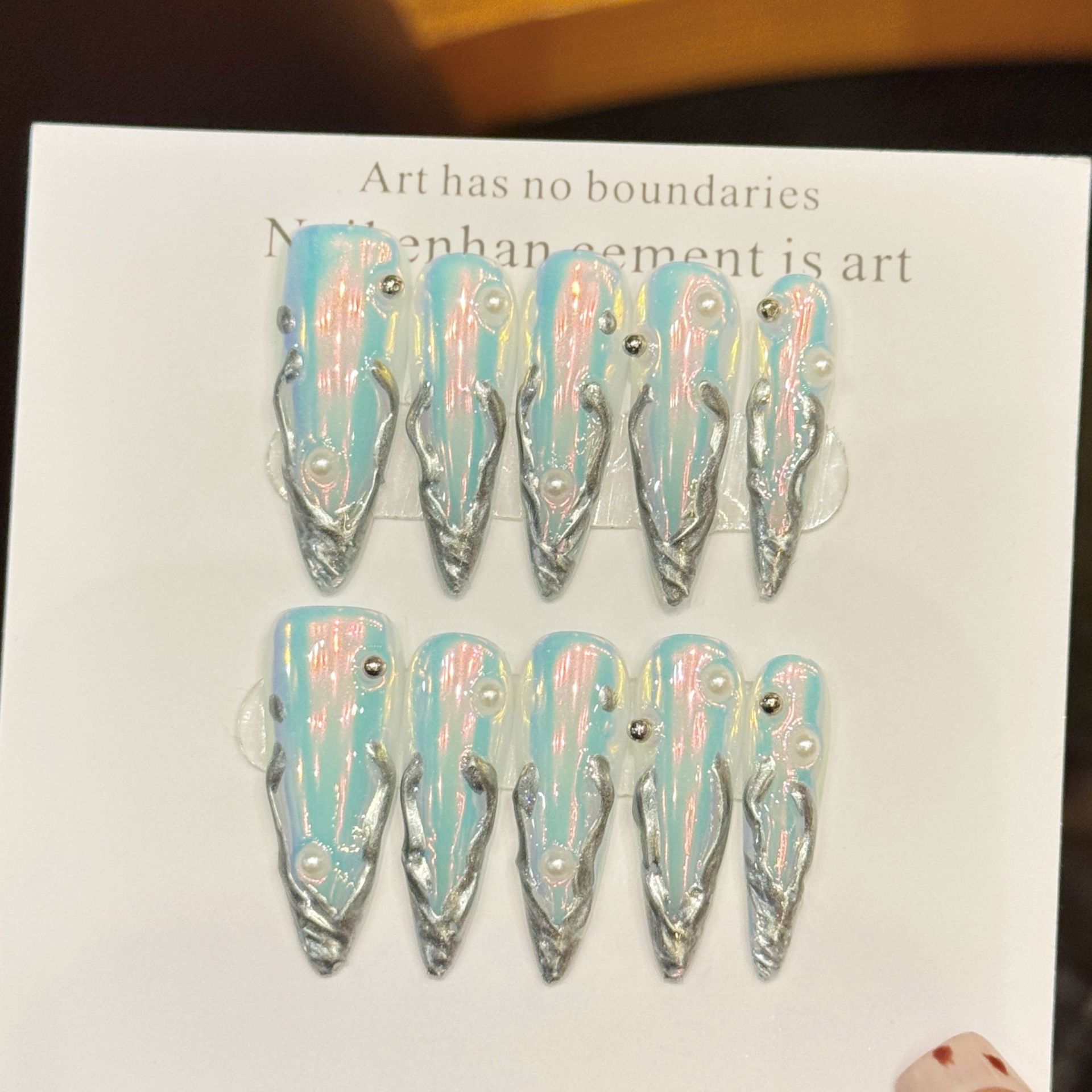 10 Adet Gümüş Aurora Uzun Stil - Nail Art Press On incelemesi ve fiyatı