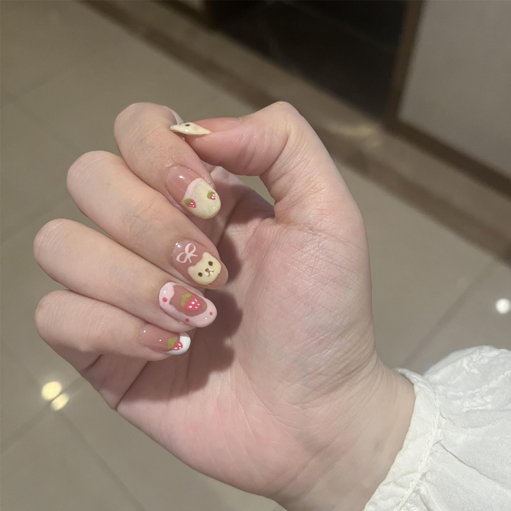 10 Adet Pembe Çilekli Ayı Dese - Nail Art Press On incelemesi ve fiyatı